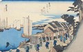 Shinagawa departure of a Daimyo in later editions called Sunrise No 2 from the series 53 Stations of the Tokaido 2 - Utagawa or Ando Hiroshige