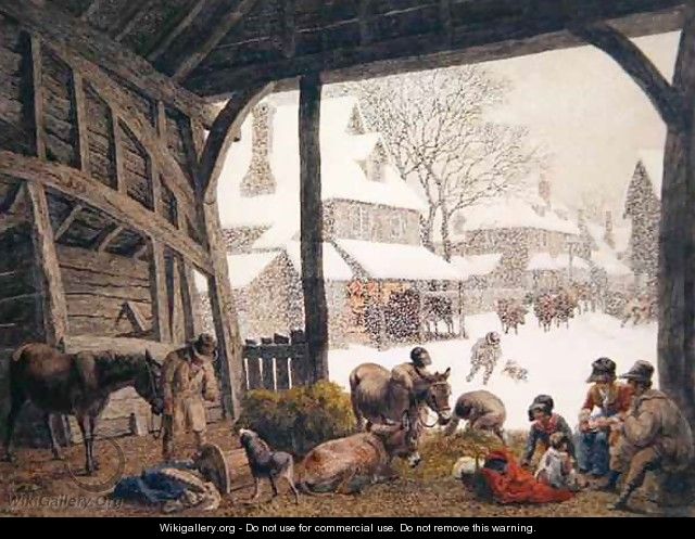 A Village Snow Scene - Robert Hills