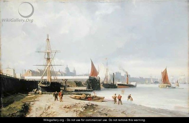 The Docks on the Bank at Greenwich - Julius Hintz