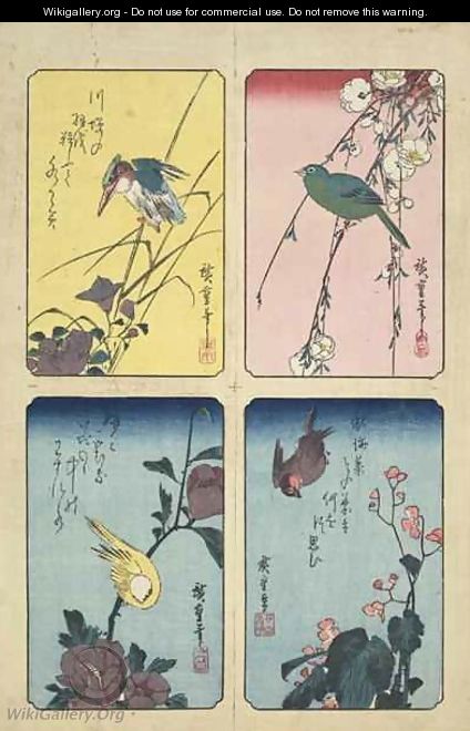 Four Bird and Flower Prints Edo period - Utagawa or Ando Hiroshige