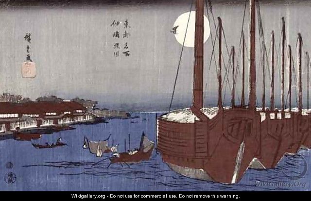 Tsukudajima island and the Fukagawa district under the full moon from the series Toto Meisho - Utagawa or Ando Hiroshige
