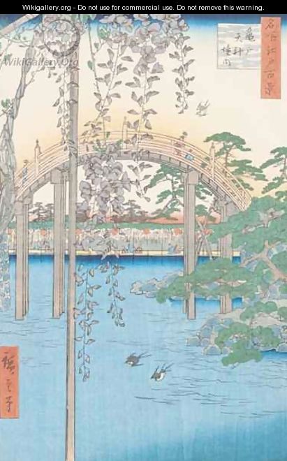 The Bridge with Wisteria or Kameido Tenjin Keidai plate 57 from 100 Views of Edo - Utagawa or Ando Hiroshige