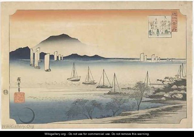 Sailboats Returning to Yabase Edo period - Utagawa or Ando Hiroshige