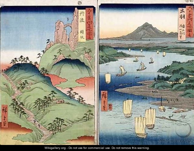 A landscape and seascape two views from the series 60 Odd Famous Views of the Provinces - Utagawa or Ando Hiroshige