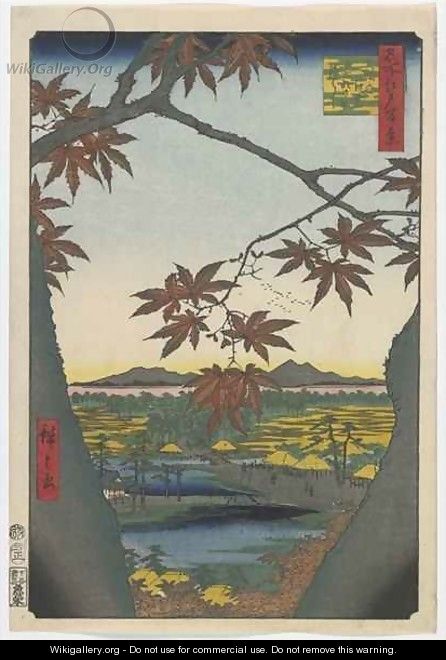 Maple Trees at Mama Tekona Shrine and Linked Bridge Edo period - Utagawa or Ando Hiroshige