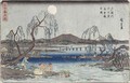 Catching Fish by Moonlight on the Tama River from a series Snow Moon and Flowers - Utagawa or Ando Hiroshige