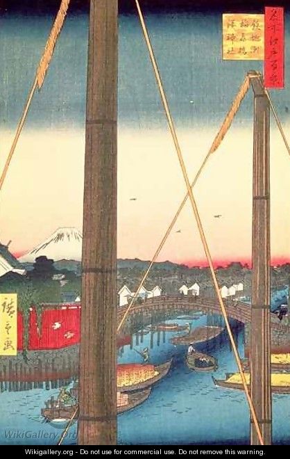 Inari Bridge and Minato Shrine Teppozu plate 77 from the series One Hundred Famous Views of Edo Edo Period Ansei Era - Utagawa or Ando Hiroshige