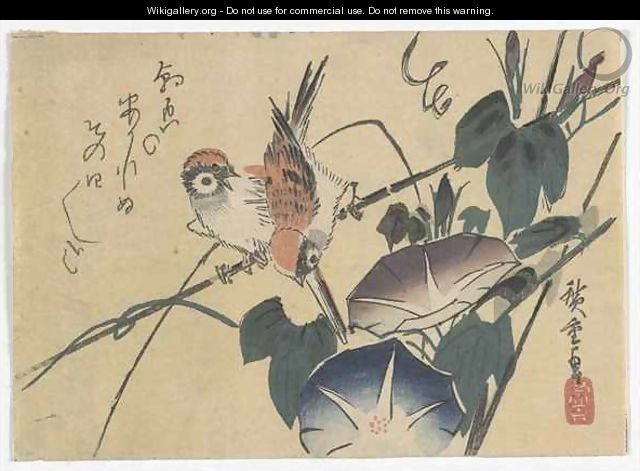 Sparrows and Morning Glories Edo period - Utagawa or Ando Hiroshige