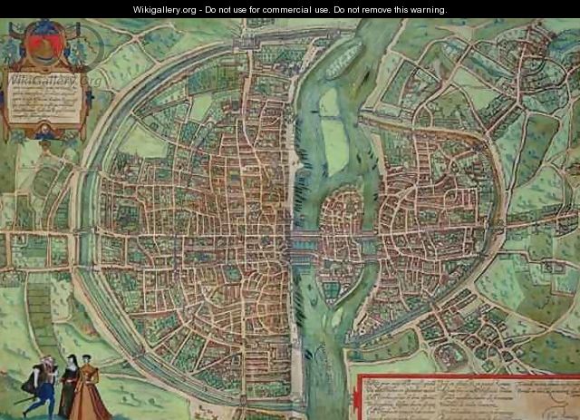 Map of Paris from Civitates Orbis Terrarum - (after) Hoefnagel, Joris