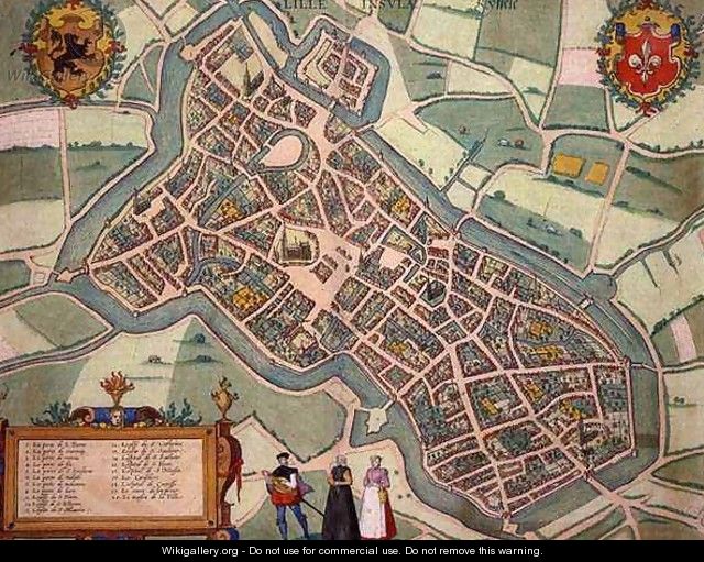 Map of Lille from Civitates Orbis Terrarum - (after) Hoefnagel, Joris