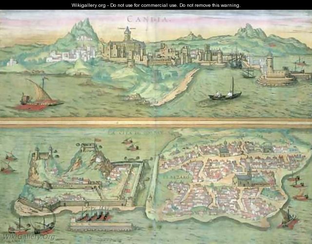 Map of Candia and Corfu from Civitates Orbis Terrarum - (after) Hoefnagel, Joris