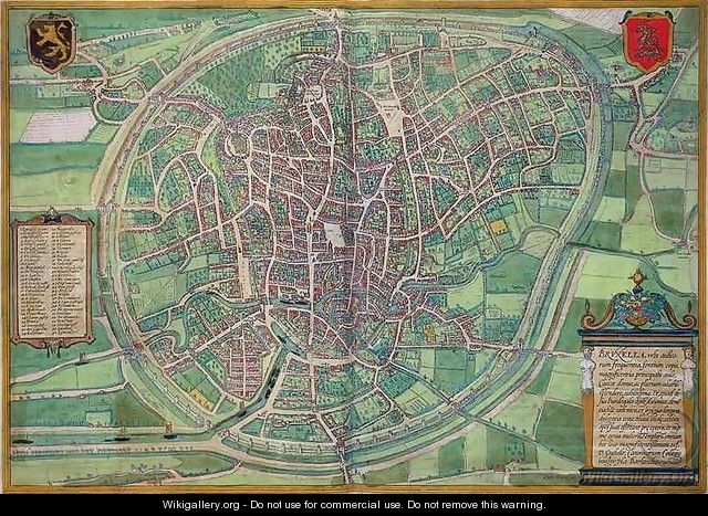 Town Plan of Brussels from Civitates Orbis Terrarum - (after) Hoefnagel, Joris