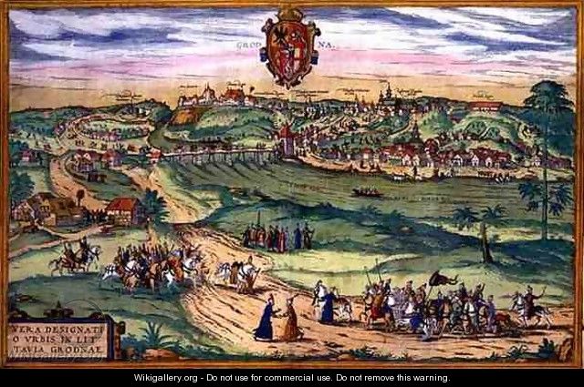 Town Plan of Grodno from Civitates Orbis Terrarum - (after) Hoefnagel, Joris