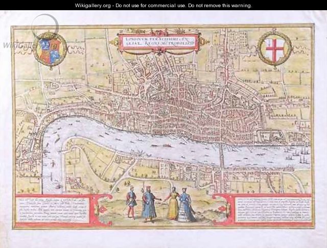 Map of London from Civitates Orbis Terrarum - (after) Hoefnagel, Joris