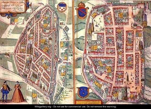 Maps of Chartres and Dunois from Civitates Orbis Terrarum - (after) Hoefnagel, Joris