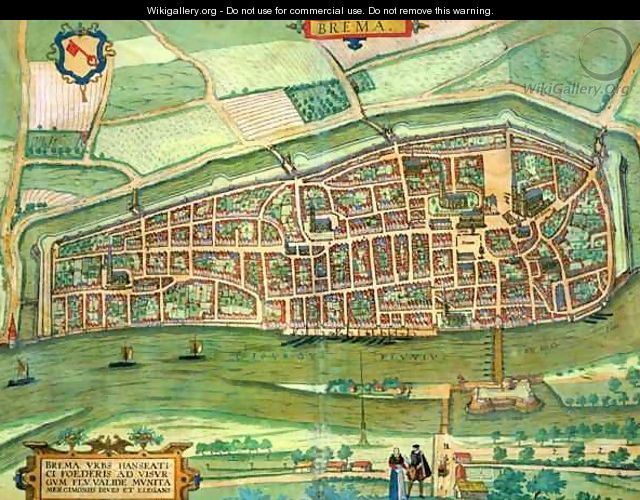 Map of Bremen from Civitates Orbis Terrarum - (after) Hoefnagel, Joris