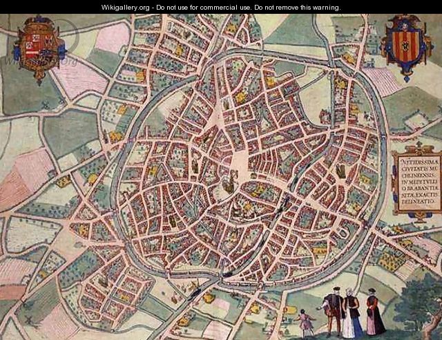 Map of Mechelen from Civitates Orbis Terrarum - (after) Hoefnagel, Joris