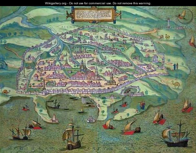 Map of Alexandria from Civitates Orbis Terrarum - (after) Hoefnagel, Joris
