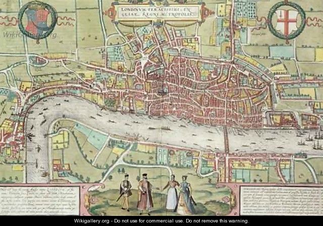 Map of London from Civitates Orbis Terrarum 2 - (after) Hoefnagel, Joris