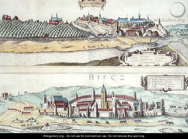 Views of Sendomiria and Biecz from Civitates Orbis Terrarum - (after) Hoefnagel, Joris