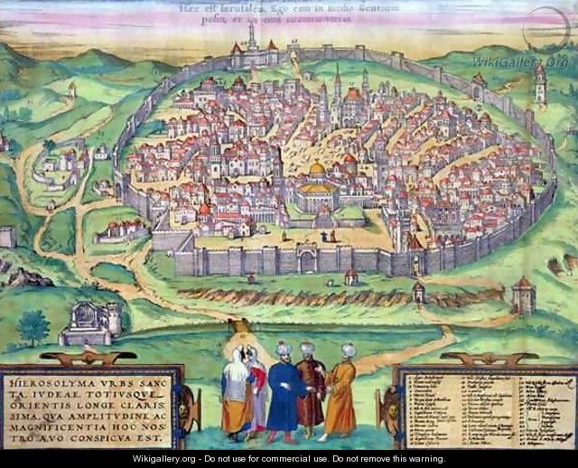 Map of Jerusalem from Civitates Orbis Terrarum - (after) Hoefnagel, Joris