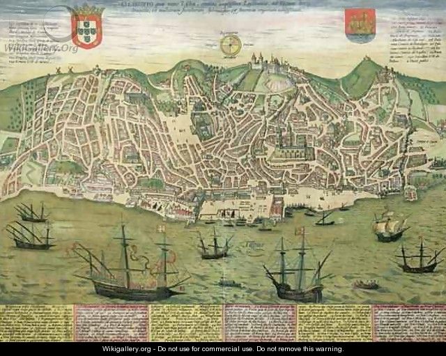 Map of Lisbon from Civitates Orbis Terrarum - (after) Hoefnagel, Joris