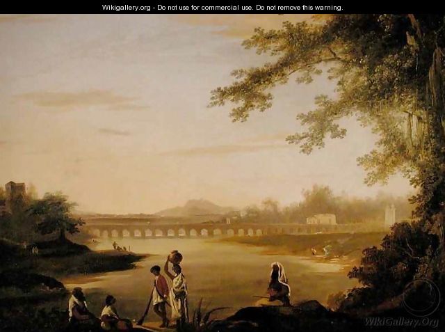 The Marmalong Bridge with a Sepoy and Natives in the Foreground - William Hodges