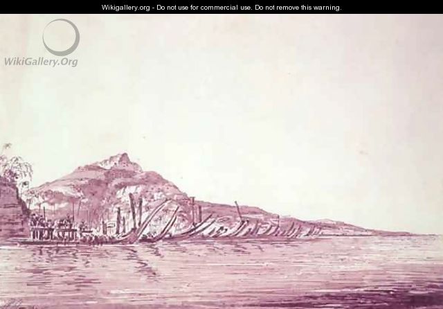 Sketch of War Canoes at Pare Tahiti - William Hodges