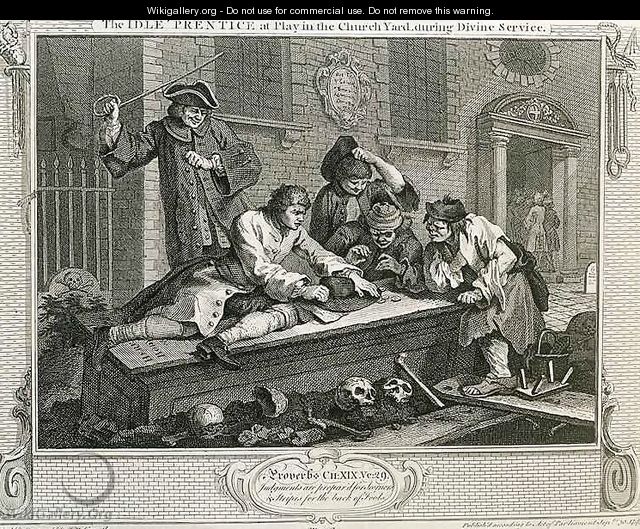 The Idle Prentice at Play in the Church Yard During Divine Service plate III of Industry and Idleness - William Hogarth