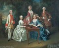 Group portrait of the Harrach family playing backgammon including General Count Ferdinand Harrach Count Ferdinand Bonaventura Harrach with Rosa Anna and Josephine - Johann Wilhelm Hoffnas or Hofnaas