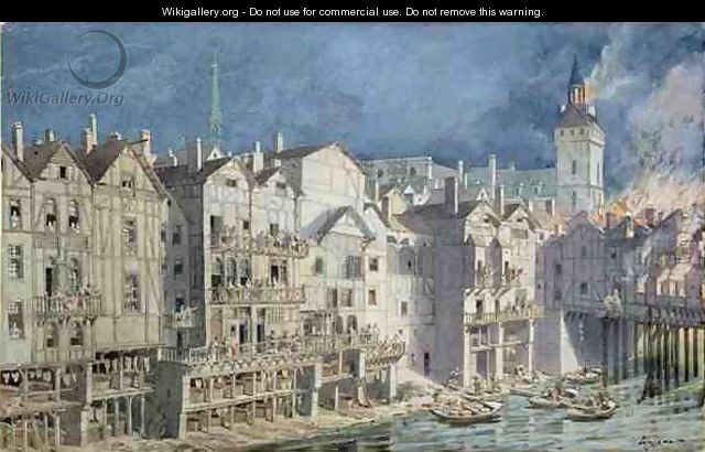 Fire at the Pont aux Meuniers in 1621 - Theodor Josef Hubert Hoffbauer