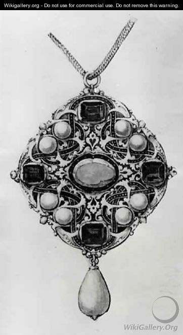 Design for a pendant set with a ruby sapphires and pearls - (after) Holbein the Younger, Hans