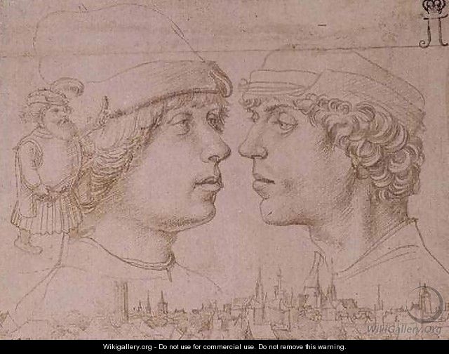 Portraits of Two Youths a Dwarf and a Townscape - (after) Holbein the Younger, Hans