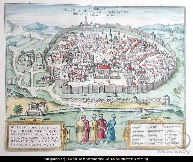 View of Jerusalem from the Atlas Le Theatre des Cites du Monde by Georg Braun - Franz Hogenberg