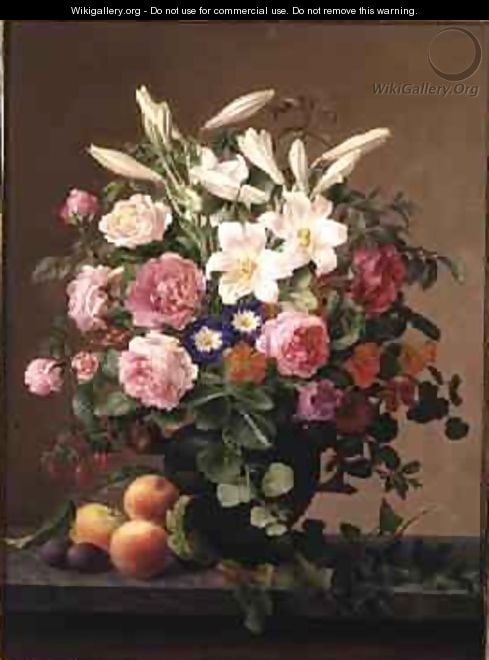 Still Life with Flowers and Fruit - V. Hoier