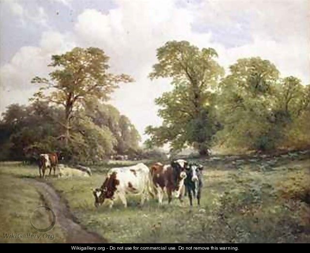 Cattle Grazing by a Path in a Wooded Landscape - James Duffield Harding