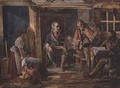 Group including a soldier outside a cottage door - John Harden