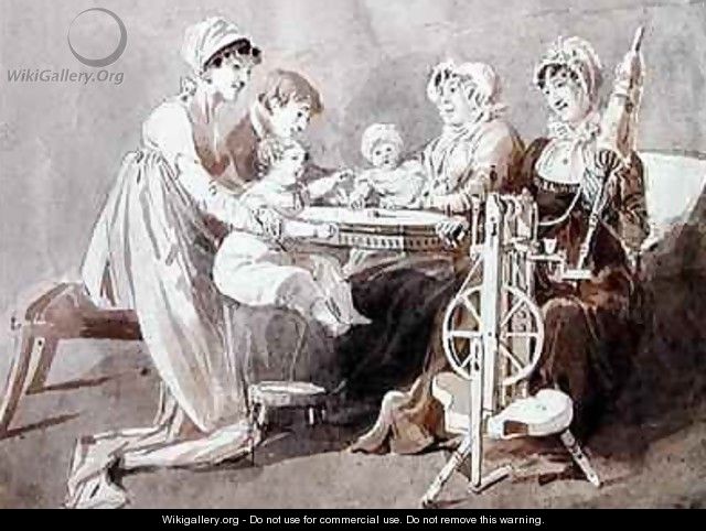 A Woman with her Family at a Spinning Wheel - John Harden