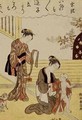 A mother dressing her young son in a kimono - Suzuki Harunobu