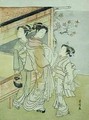 A Lady and Her Attendant Meet a Messenger - Suzuki Harunobu