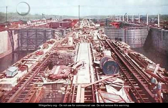 The Gatun Locks during construction of the Panama Canal - Earle Harrison