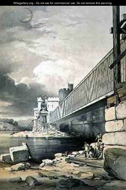 Conway Tubular Bridge with the Preparations for Raising the Second Tube - George Hawkins