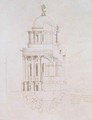 Elevation cross section and plan of an unrealised baptistery for St Pauls Cathedral - Nicholas Hawksmoor