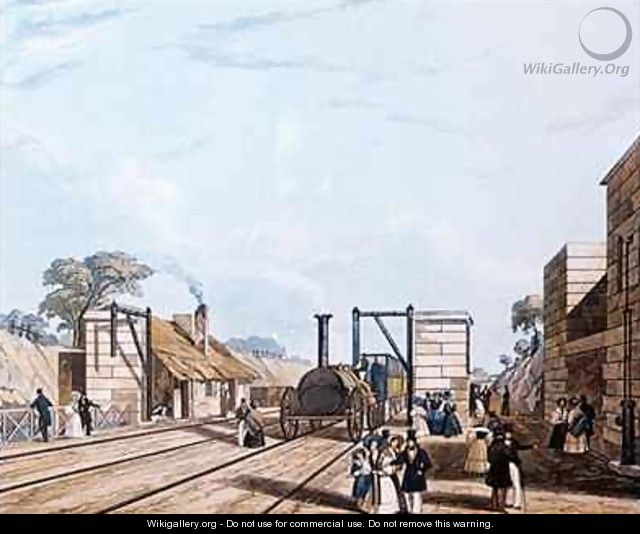 Liverpool and Manchester Railway Taking water at Parkside - Daniel and Robert Havell