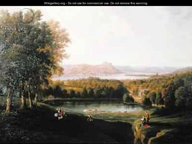 View from the Tarrytown of the Hudson River Old Dutch Church and Beckham Manor - Robert Havell, Jr.