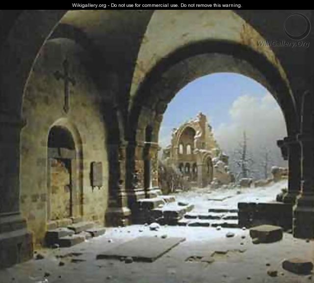 Cloister Ruins in Winter - Carl Georg Adolph Hasenpflug