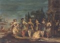 Three Couples in Exotic Dress Dancing in front of a Fire - Francesco Guardi