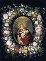 Virgin and Child with Infant St John in a Garland of Flowers - Pieter The Younger Brueghel