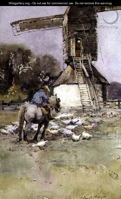 Horseman by a Windmill - Claude Hayes