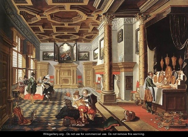 Renaissance Interior with Banqueters - Bartholomeus Van Bassen